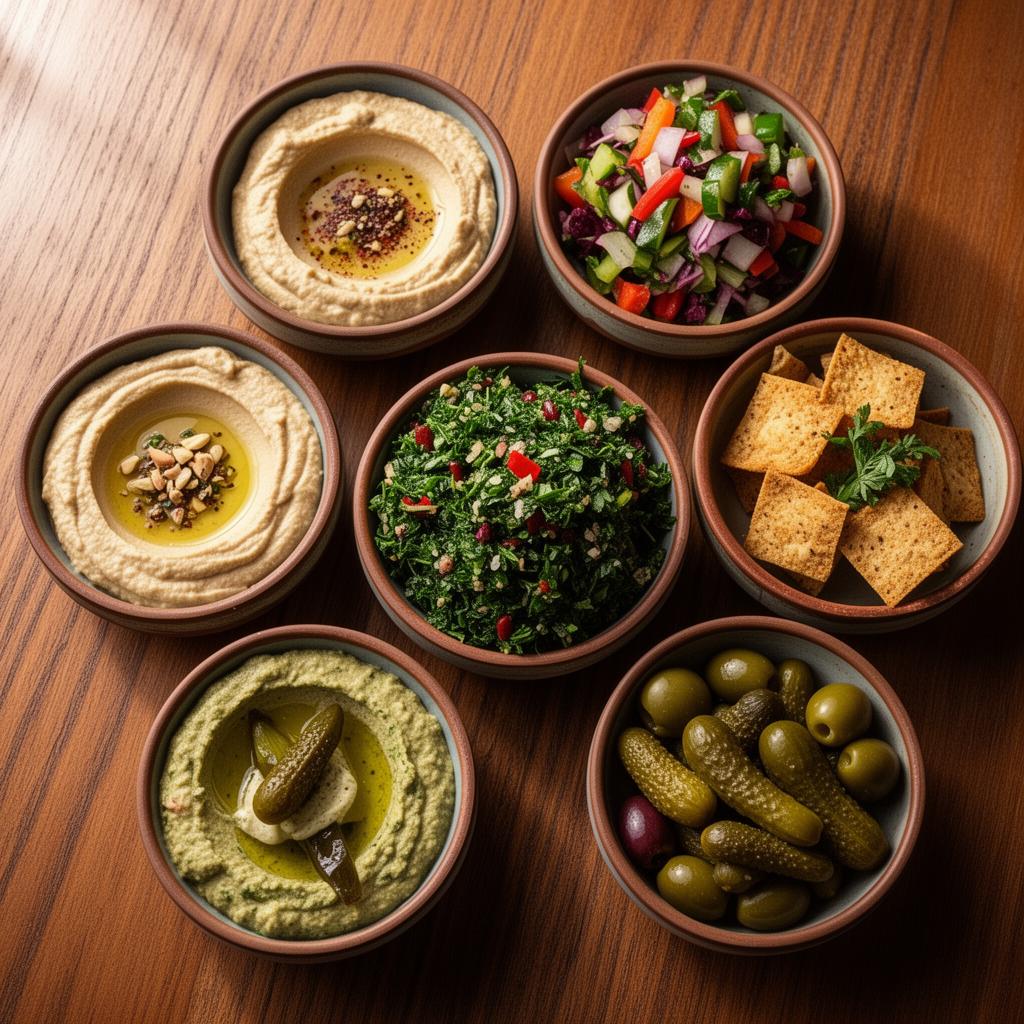 מבחר סלטים צבעוניים על שולחן הפתיחה